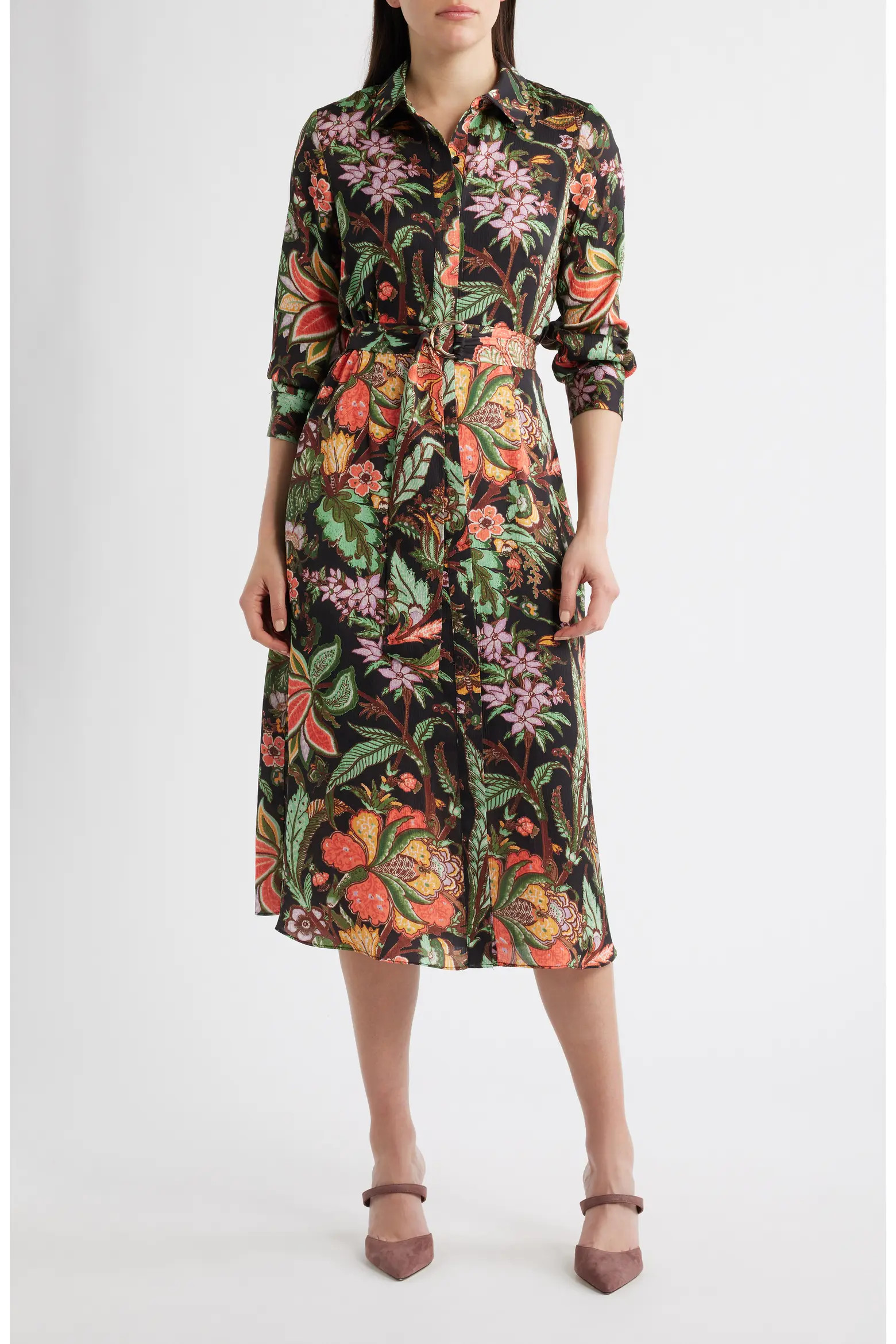 Floral Long Sleeve Midi Shirtdress (Women) | Nordstrom | Nordstrom