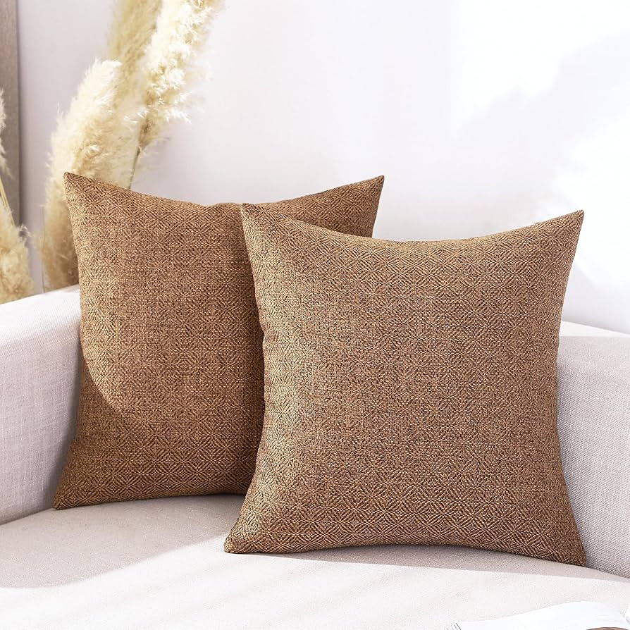 Jepeak Pack of 2 Burlap Linen Throw Pillow Covers Cases, 20x20 Inch Caramel Farmhouse Decorative ... | Amazon (US)