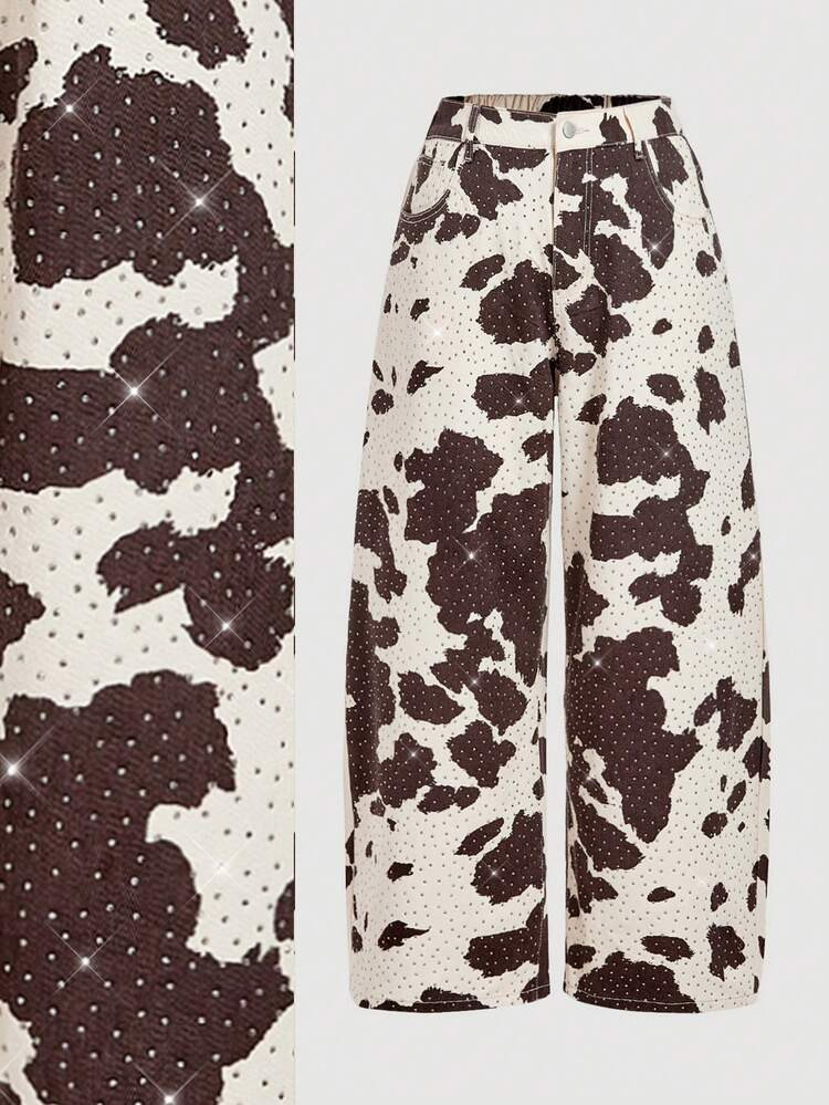 Sparkly cow print jeans | SHEIN