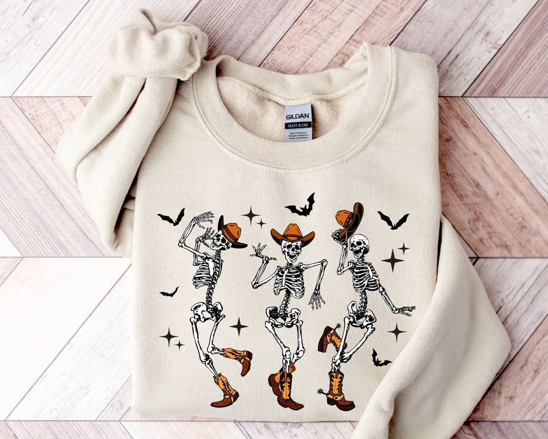 Halloween Dancing Skeleton Sweatshirt Western Halloween Cow - Etsy | Etsy (US)