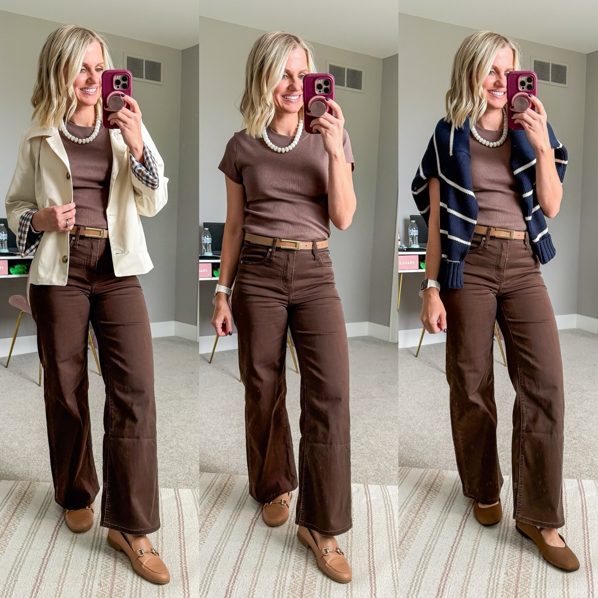 Fall Capsule 2026 🍂 Three ways I'm styling my brown wide-leg pants! This is look 2 of 7 with this piece — my 20-piece capsule mixes and matches into 120 outfits. Which one is your favorite?! Shop the pieces on my LTK! 🤎 

 #fallcapsulewardrobe #capsulewardrobe #falloutfits #fallfashion #petitestyle #affordablefashion #ltkstyle #ltkfall