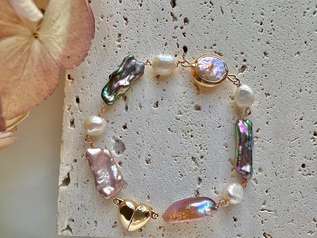 Multiple-color Freshwater Baroque Pearl Bracelet. Baroque Pearl Bracelet. Adorable Bracelet. Boho... | Etsy (US)
