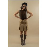 Vintage Mini Skirt Beige Pleated Cotton 70S 80S Size S | Etsy (US)