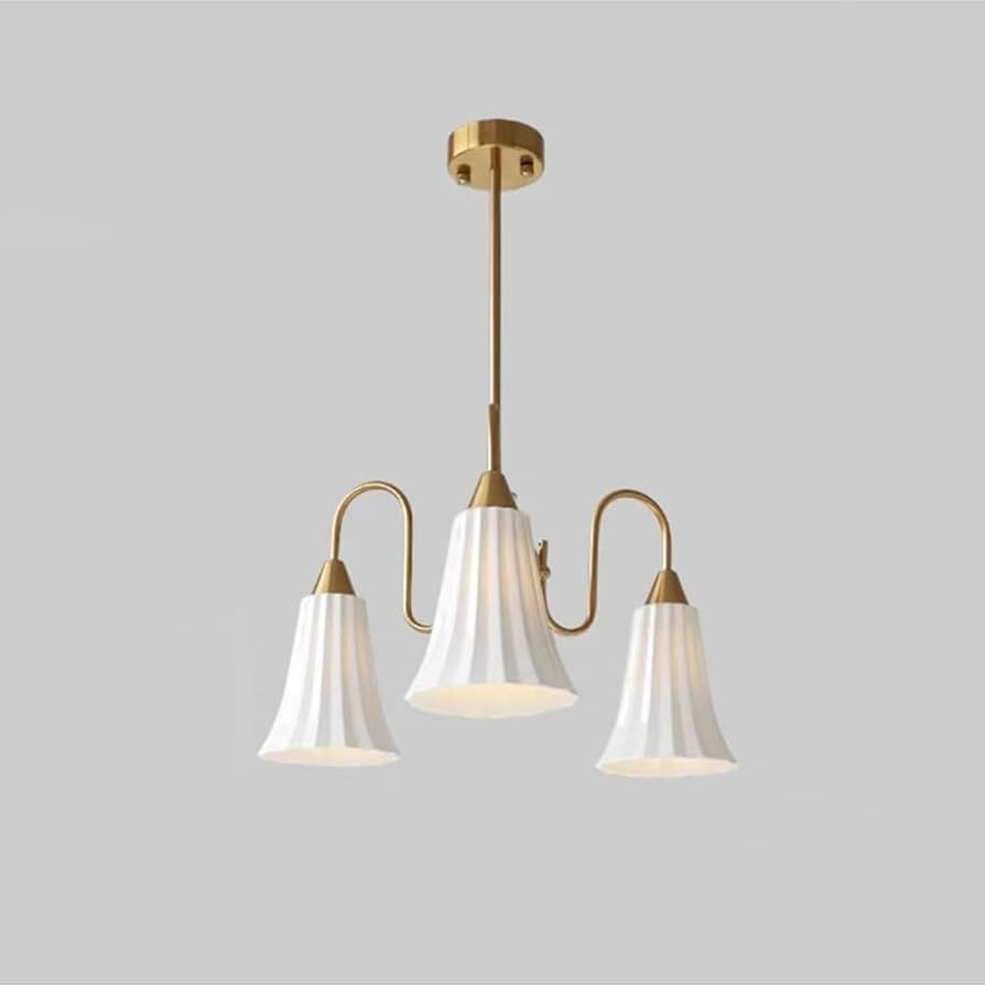 Bedroom Chandelier with Ceramic Shade, Indoor Metal Ceiling Hanging Light, Nordic Living Room Pen... | Amazon (US)