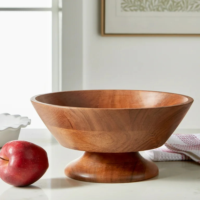 Better Homes & Gardens Natural Acacia Wood Footed Bowl | Walmart (US)