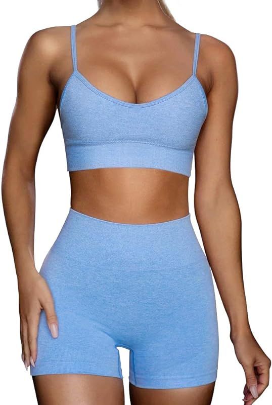 Amazon.com: HANERDUN Yoga 2 Piece Outfit Workout Gym High Waist Leggings with Sport Bra Set for W... | Amazon (US)