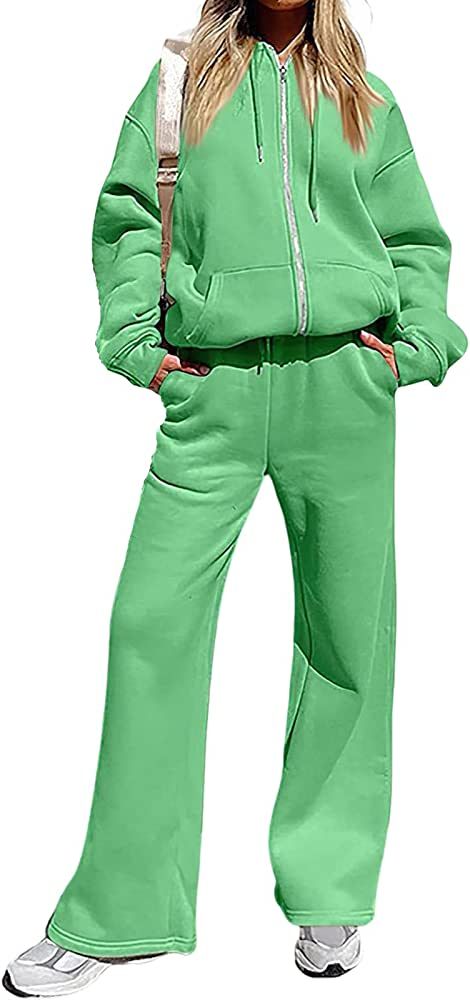 Women's 2 Piece Fleece Sweatsuit Outfits Long Sleeve Crewneck Pullover Sweatshirt Drawstring Jogger  | Amazon (US)