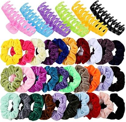 30 Pcs Velvet Hair Scrunchies 6 Pcs Large Hair Claw Clips Nonslip Big Banana Hair Jaw Clamp Elast... | Amazon (US)