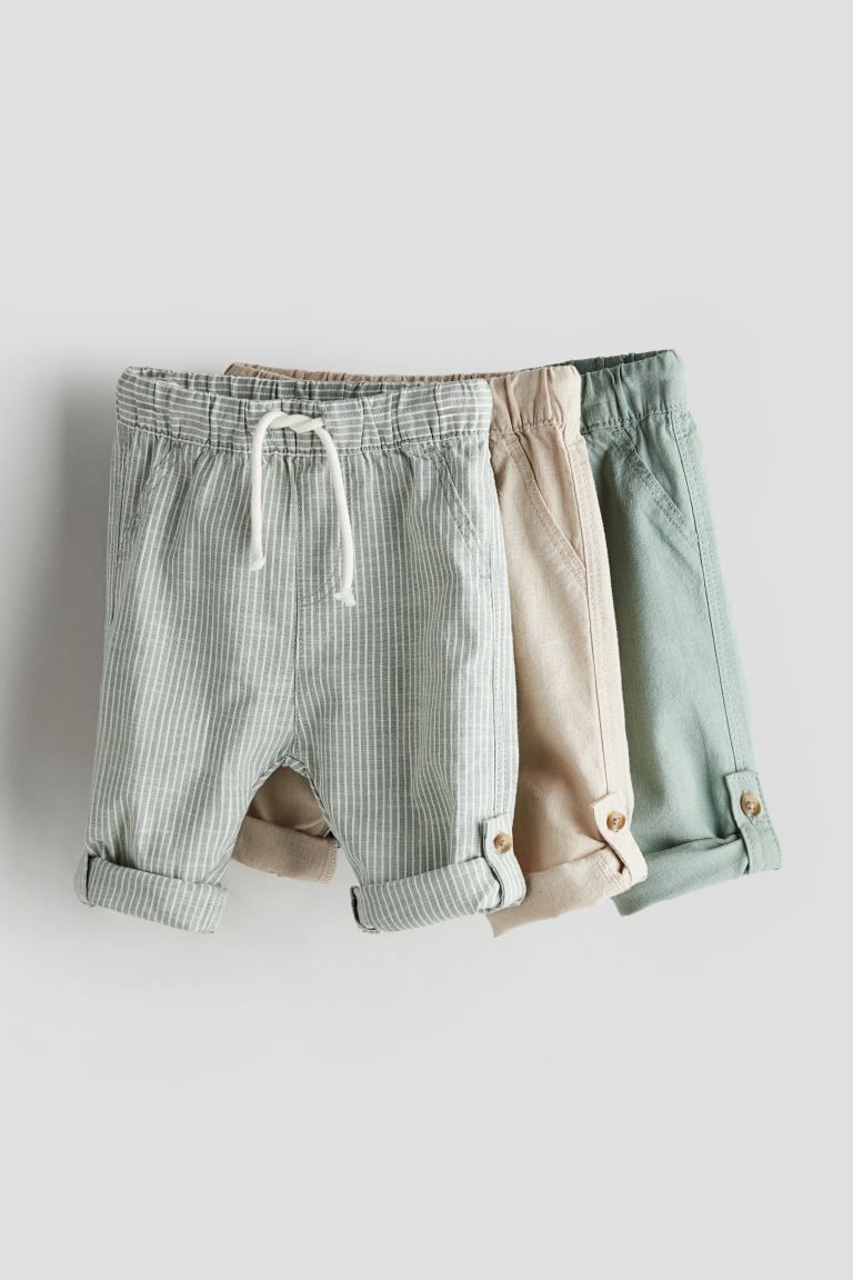 3-pack Cotton Roll-up Pants - Light dusty green/striped - Kids | H&M US | H&M (US + CA)