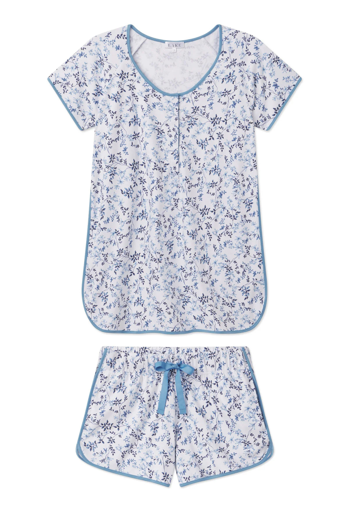 Pima Maternity Shorts Set in Serene Blue Botanical Vines | Lake Pajamas