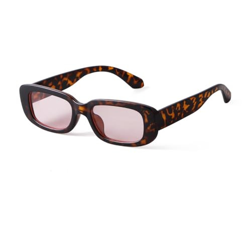 ADE WU Rectangle Sunglasses for Women Men Retro 90s Trendy Narrow Rectangular Frame Tinted Sun Glasses,Tortoise Frame Pink Lense | Amazon (US)