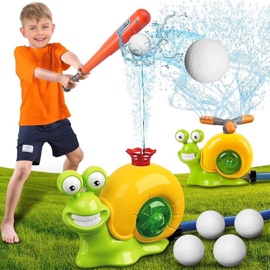 2-in-1 Snail Water Sprinkler Baseball Toys, 360° Roating Spray Water Play Game with 2 Sprinkler ... | Amazon (US)