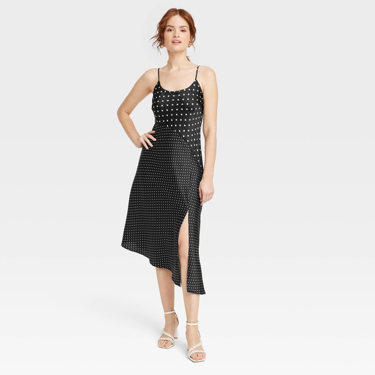 Women's Asymmetrical Midi Slip Dress - A New Day™ Black Polka Dots XS | Target