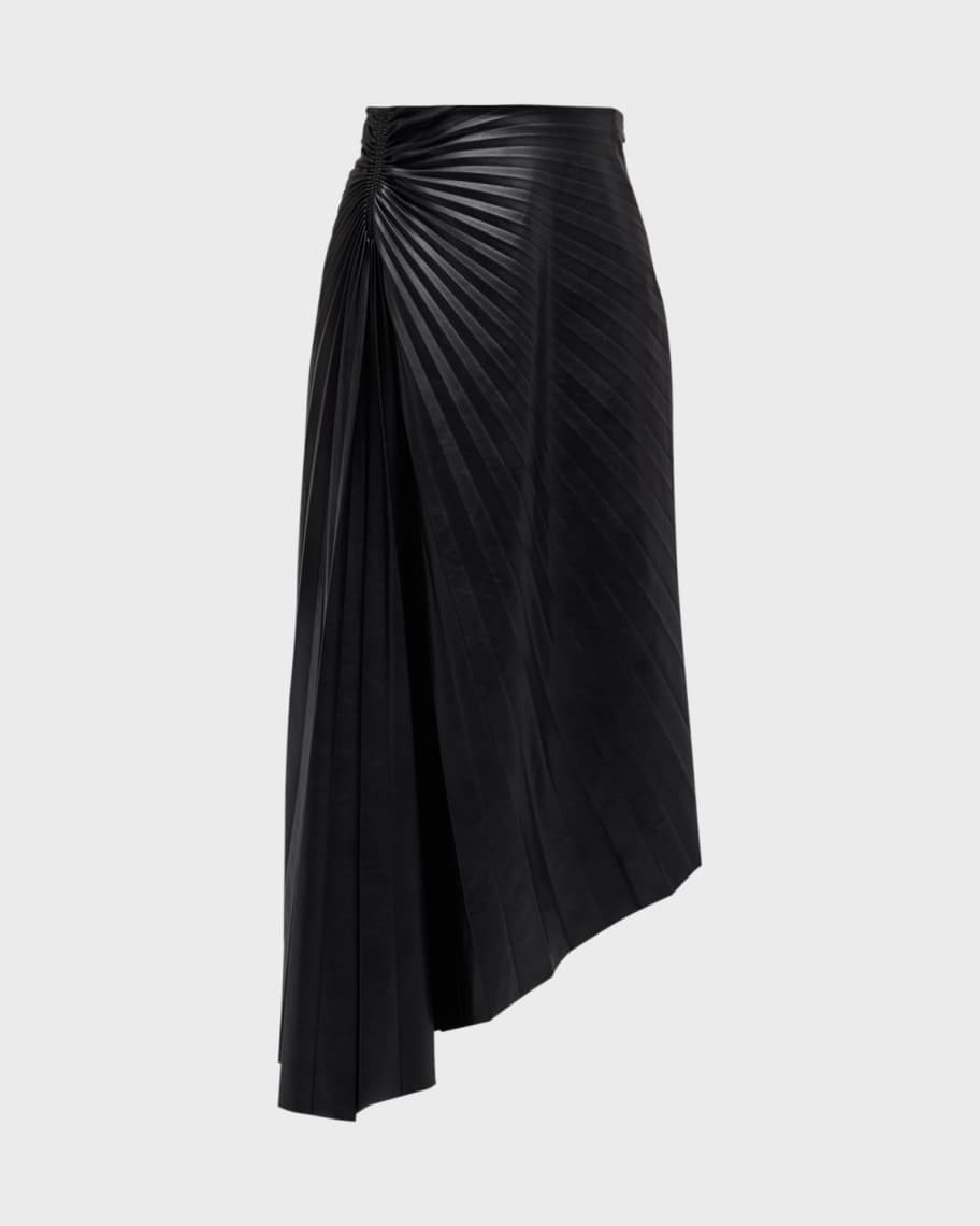 Tracy Pleated Side-Ruched Faux Leather Maxi Skirt | Neiman Marcus