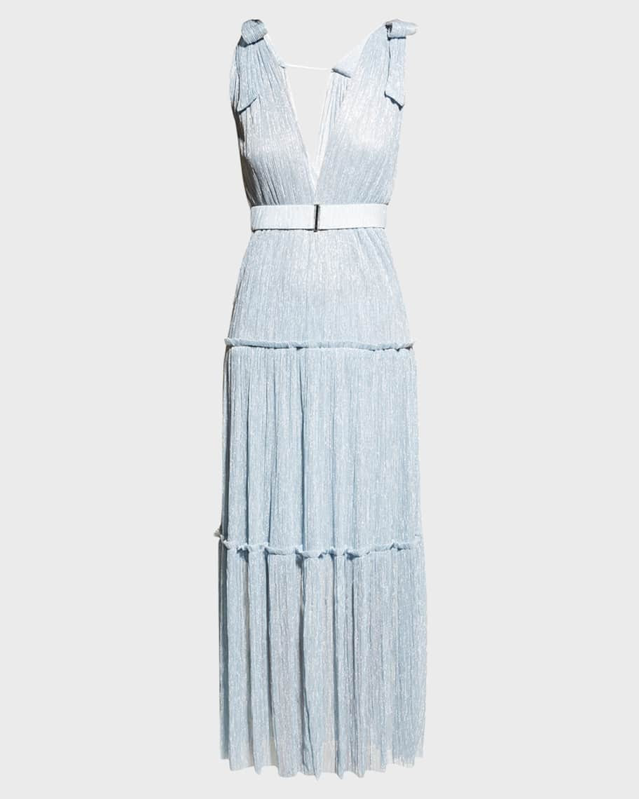 Sabina Musayev Helena Long Pleated Shimmer Dress | Neiman Marcus