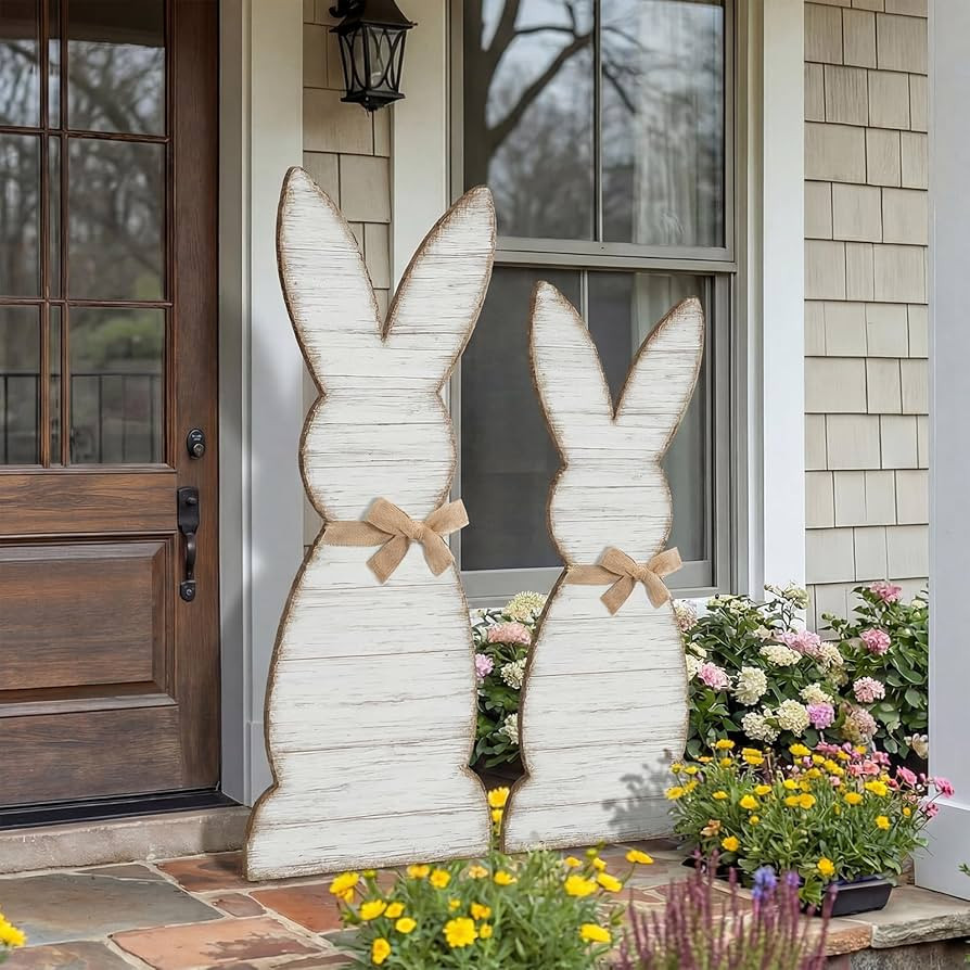 Yerliker 2 Pcs Outdoor Easter Decorations for Porch, Large Wooden Easter Bunny Porch Signs Rustic... | Amazon (US)