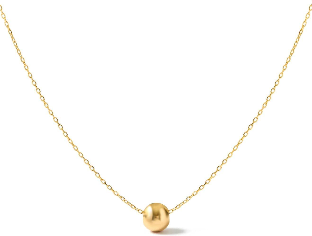 14K Gold Ball Necklace Single Bead Necklace Gold Sphere Pendant Simple Beaded Choker Golden Ball ... | Amazon (US)