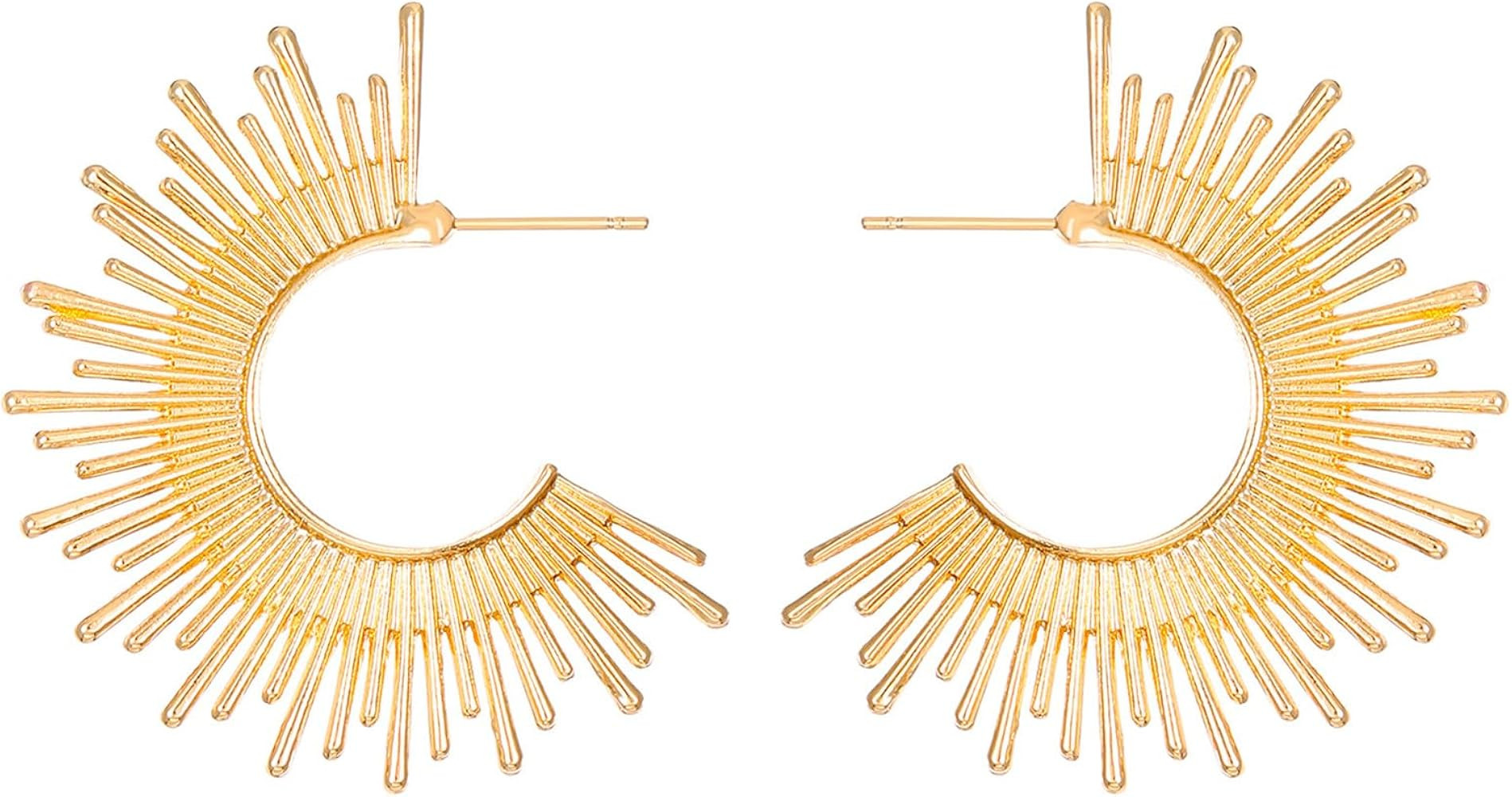 MALOYANVE Sun burst Earrings Delicate Spiky Sun Burst Rhinestone Chunky Textured Huggie Style Hin... | Amazon (US)