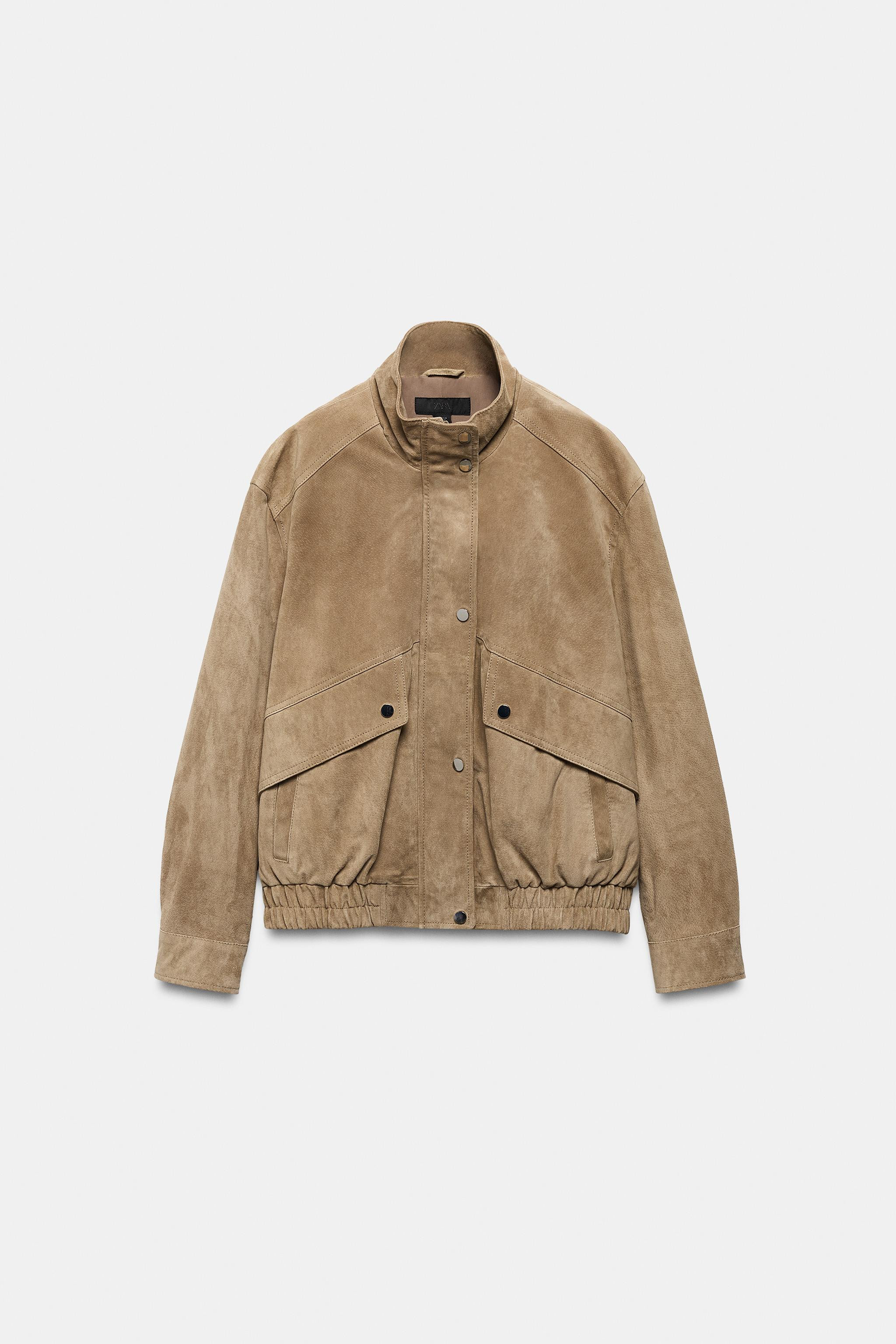 100% SUEDE LEATHER HIGH COLLAR JACKET | Zara US