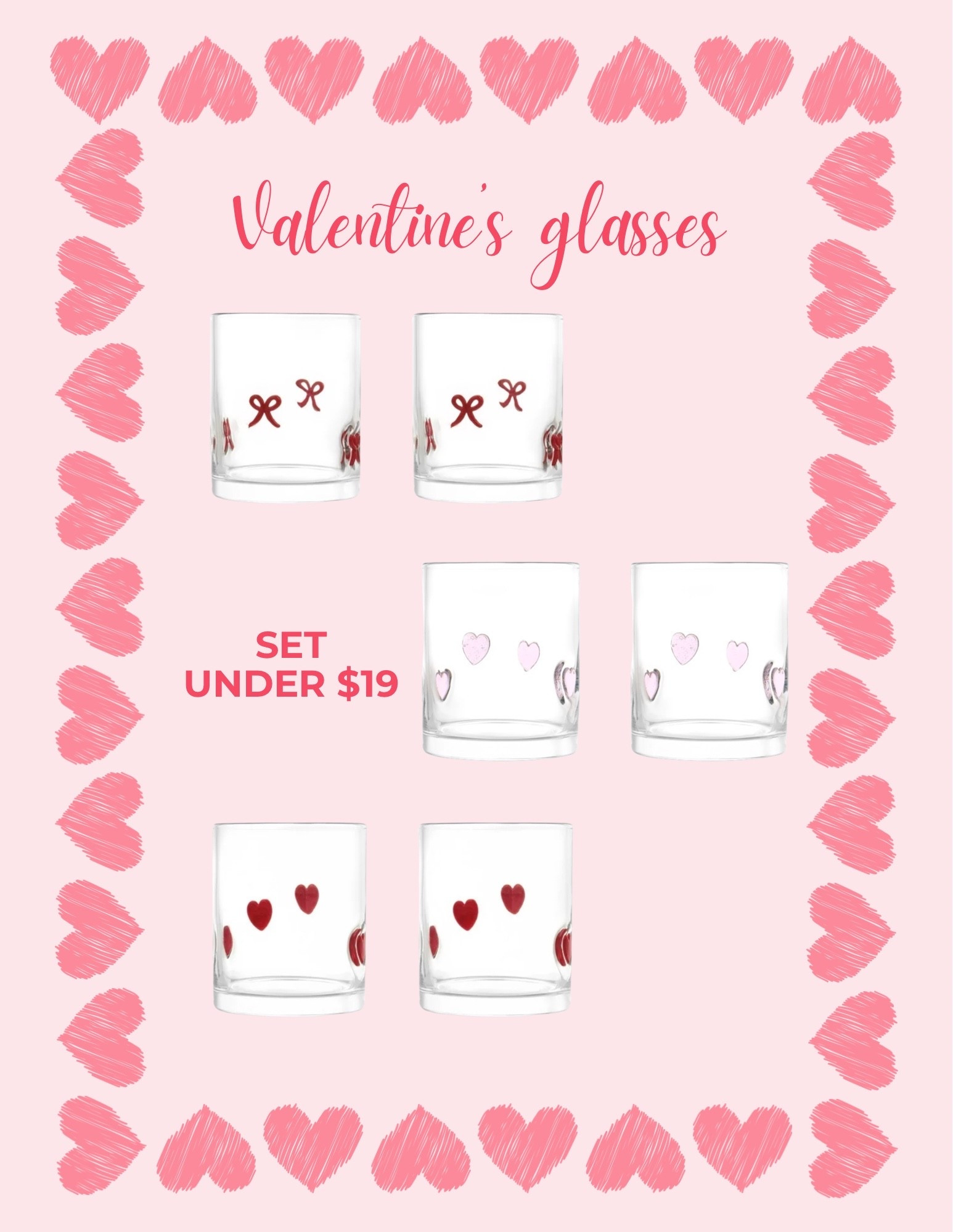 Anthropologie inspired valentines glasses set under $19 

Valentines decor, valentines glasses, valentine gift, gift ideas


#LTKSeasonal #LTKHome #LTKSaleAlert