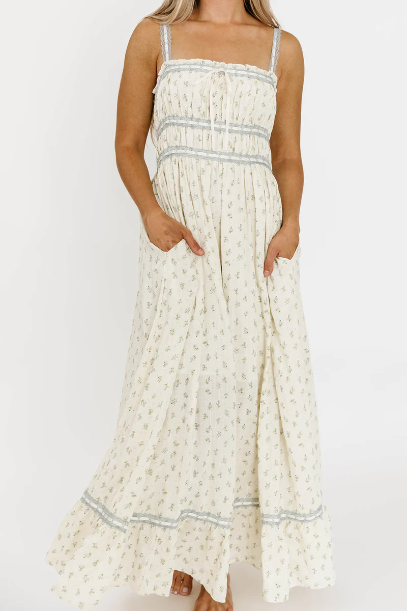 Cindy Floral Lace Contrast Maxi Dress in French Blue | Worth Collective