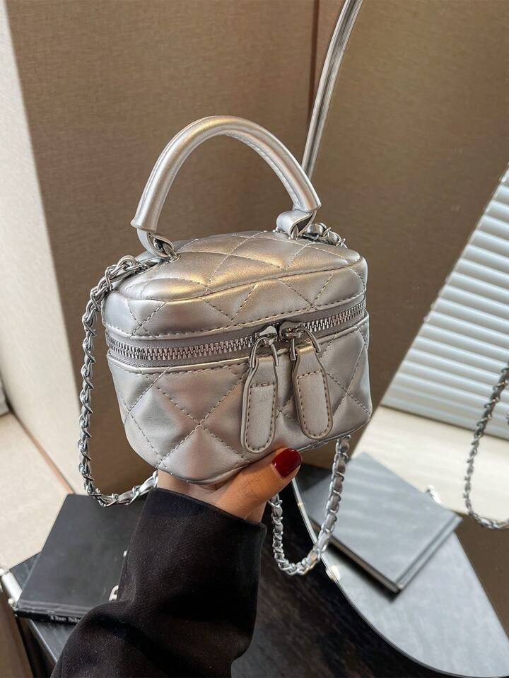 1pc Women Mini Quilted PU Rhombus Pattern Crossbody Bag, Fashionable Chain Strap Coin Purse Shoulder Bag Suitable For Girls, Spring/Summer | SHEIN