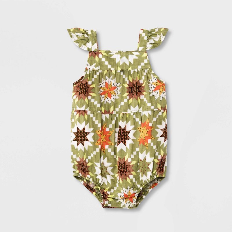 Baby Girls' Floral Quilt Romper - Cat & Jack™ Green | Target