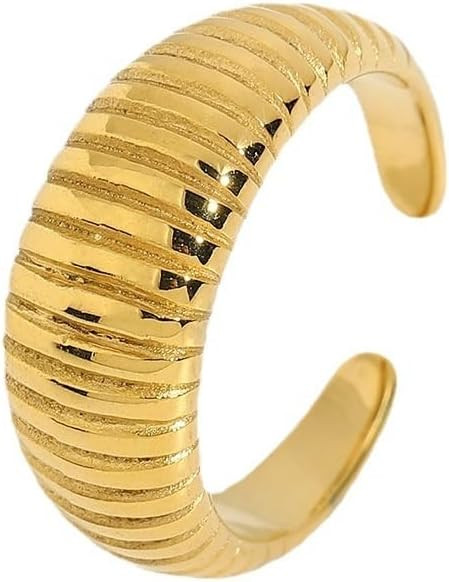18k Gold Plated Croissant Braided Twisted Signet Chunky Dome Ring Stacking Star Band Rings Comfor... | Amazon (US)