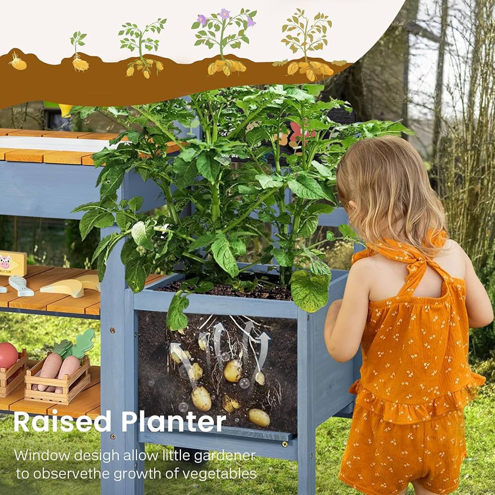 Cocina de barro con jardinera, cocina de juego al aire libre con estufas, fregadero extraíble, g... | Amazon (US)