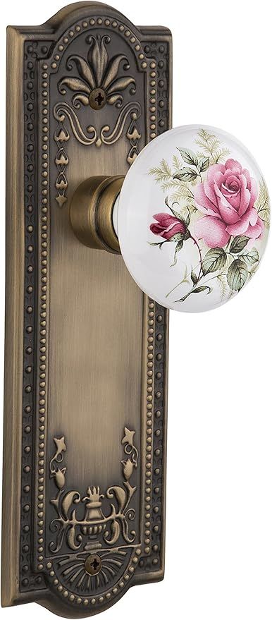 Nostalgic Warehouse 710895, Antique Brass Meadows Plate with Rose Porcelain Knob Complete Passage... | Amazon (US)