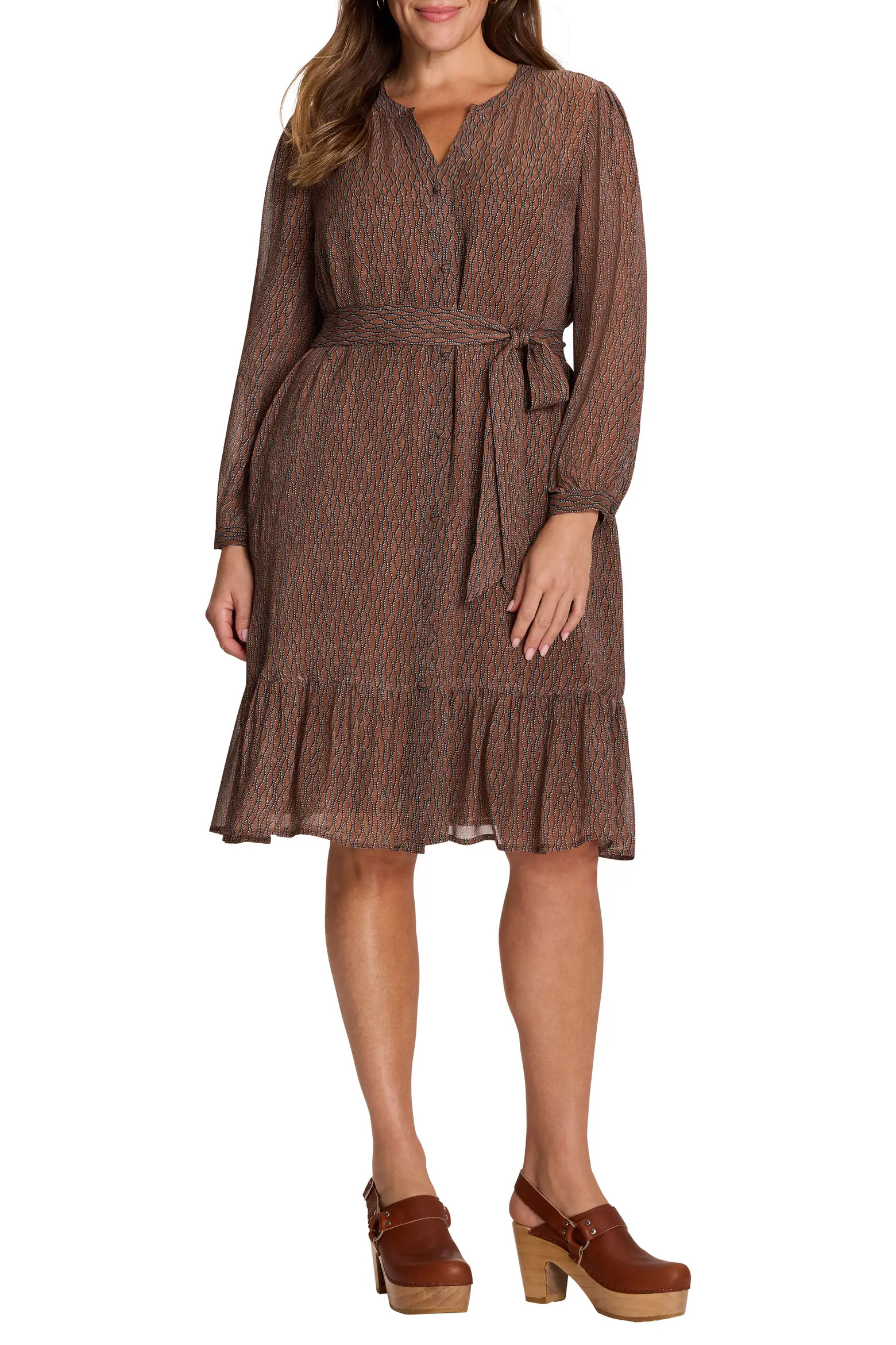 Dotty Tie Waist Long Sleeve Georgette Dress (Women) | Nordstrom | Nordstrom