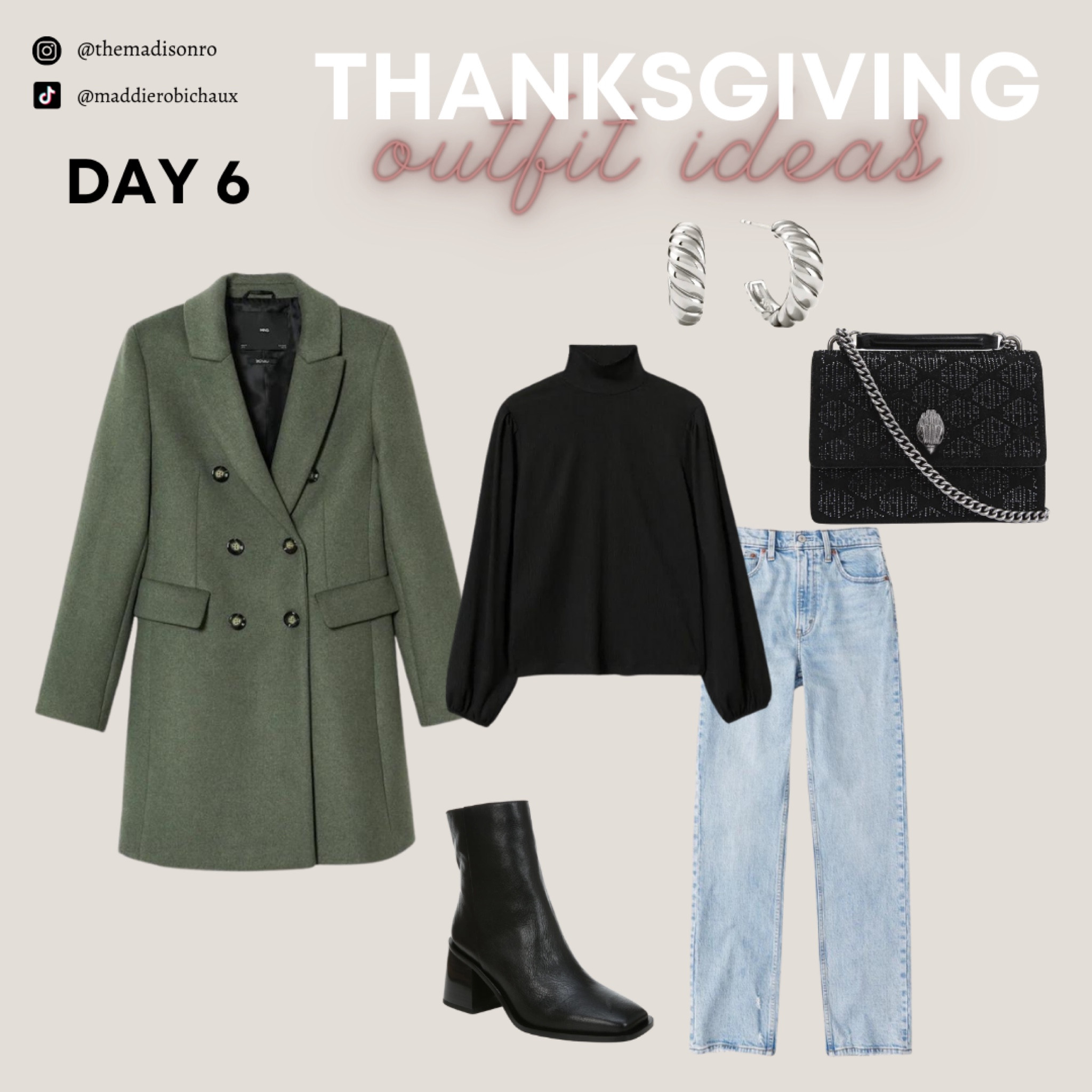 Thanksgiving Outfit Ideas, Black Friday, Style Me, Hailey Bieber Style, Silver Earrings, Green Coat, Abercrombie Style

#LTKSeasonal #LTKHoliday #LTKGiftGuide