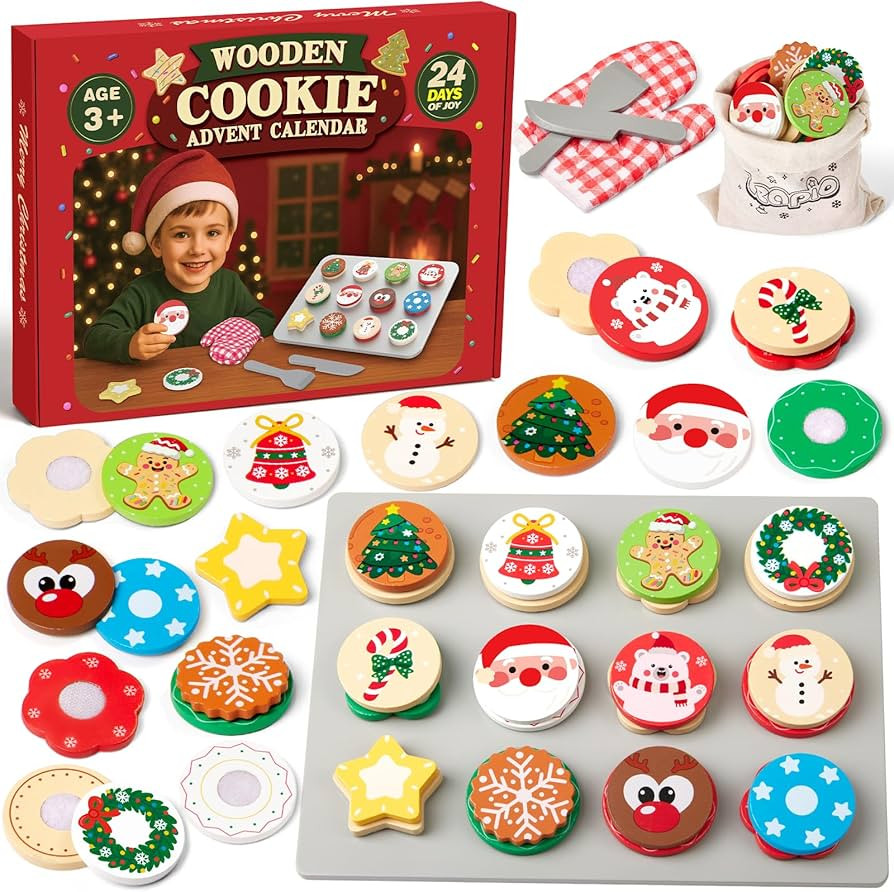 Toddler Advent Calendar 2025, 24 Days Wooden Christmas Cookie Set, Slice and Bake Cookie Toys, Pl... | Amazon (US)