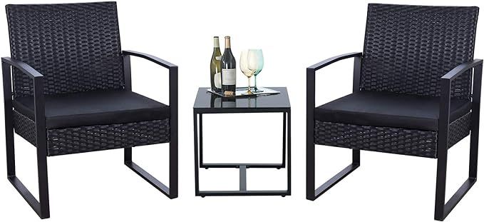 Flamaker 3 Pieces Patio Set Outdoor Wicker Patio Furniture Sets Modern Bistro Set Rattan Chair Co... | Amazon (US)