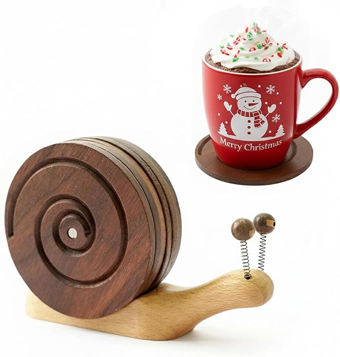 Creative Handcrafted Snail Coaster Holder for Drinks, Premium Walnut Wood Coasters Set of 6 - Uni... | Amazon (US)