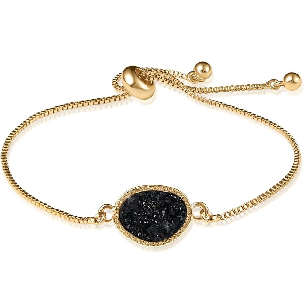 Humble Chic NY Simulated Druzy Chain Bracelet for Women - Boho Stackable Adjustable Bolo Slider B... | Amazon (US)