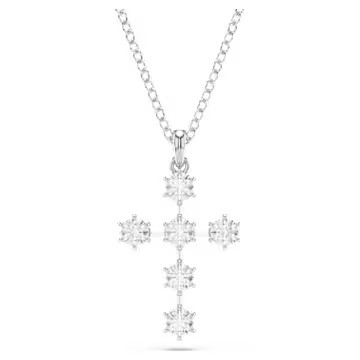 Insigne pendant, Round cut, Cross, White, Rhodium plated by SWAROVSKI | SWAROVSKI