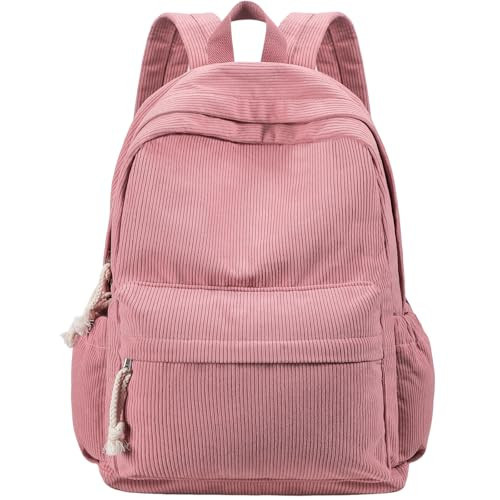 Unineovo School Backpack for Teen Girls, Cute Corduroy Bookbags, Elementary High School Lightweight Laptop Bags, Women Work Travel Daypacks (Pink) | Amazon (US)