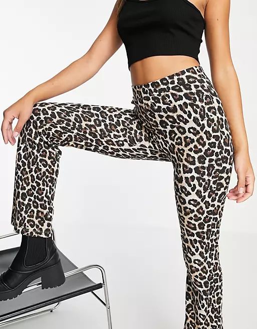 Noisy May organic cotton blend flared trousers in leopard print | ASOS | ASOS (Global)