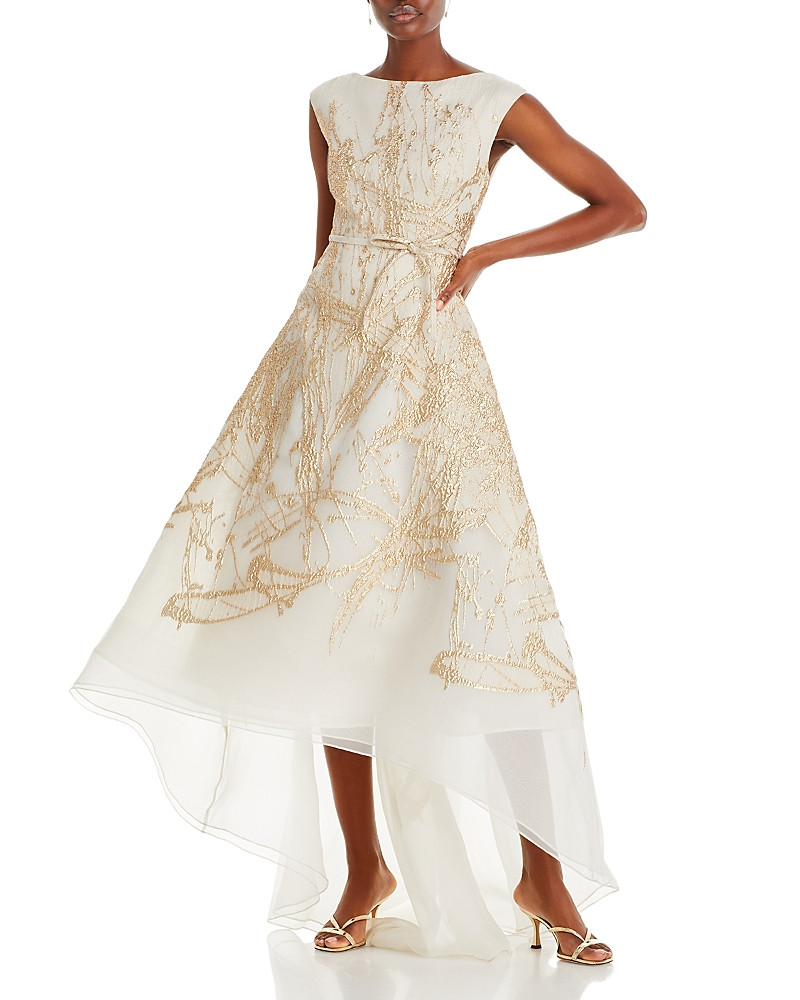 Teri Jon by Rickie Freeman Metallic Jacquard Organza High Low Gown | Bloomingdale's (US)