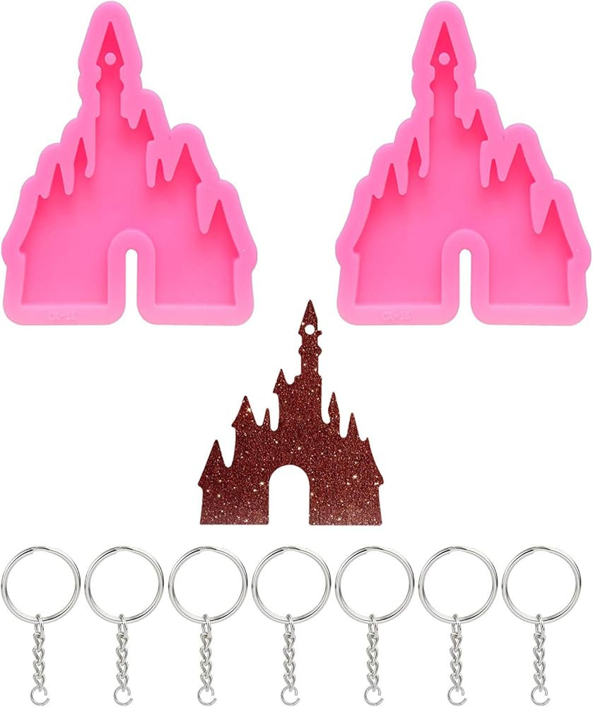 2 Pcs Castle Silicone Mold with Hole Castle Shaped Keychain Molds Chocolate Candy Cake Clay Bakin... | Amazon (US)