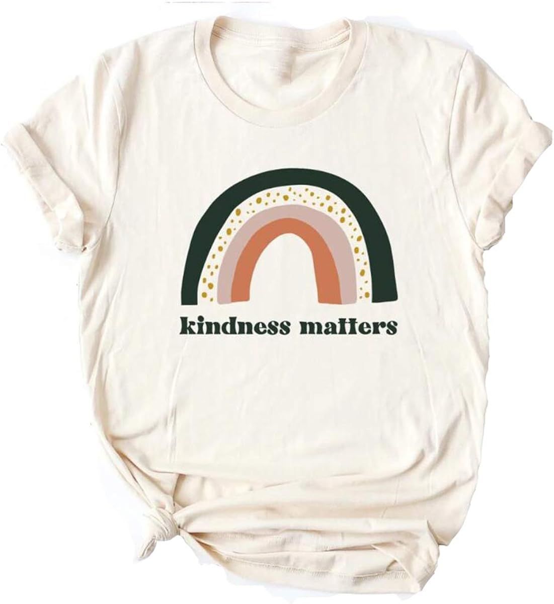 DORFALNE Retro Rainbow T-Shirt Womens Kindness Matters Short Sleeve Leisure Graphic Tees Tops | Amazon (US)