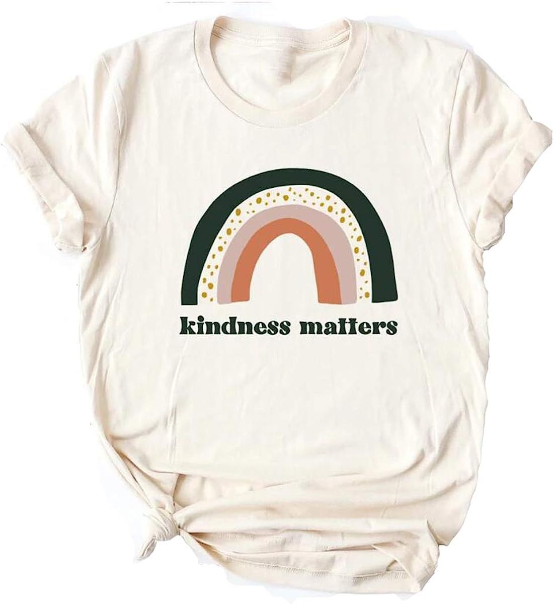 DORFALNE Retro Rainbow T-Shirt Womens Kindness Matters Short Sleeve Leisure Graphic Tees Tops | Amazon (US)