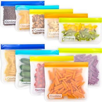 Reusable Storage Bags - 10 Pack Leakproof Freezer Bag(5 Reusable Sandwich Bags + 5 Reusable Snack... | Amazon (US)