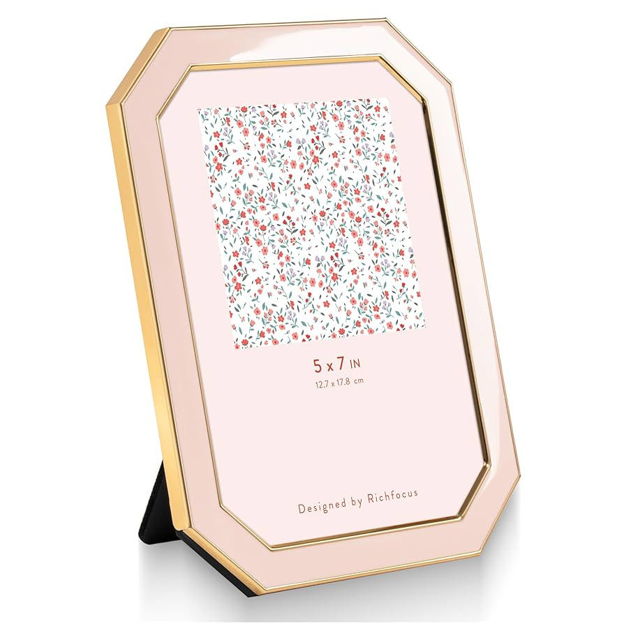 5x7 Enamel Picture Frame with HD-Tempered Glass, Octagon Photo Frame with Gold Metal Edge and Vel... | Amazon (US)