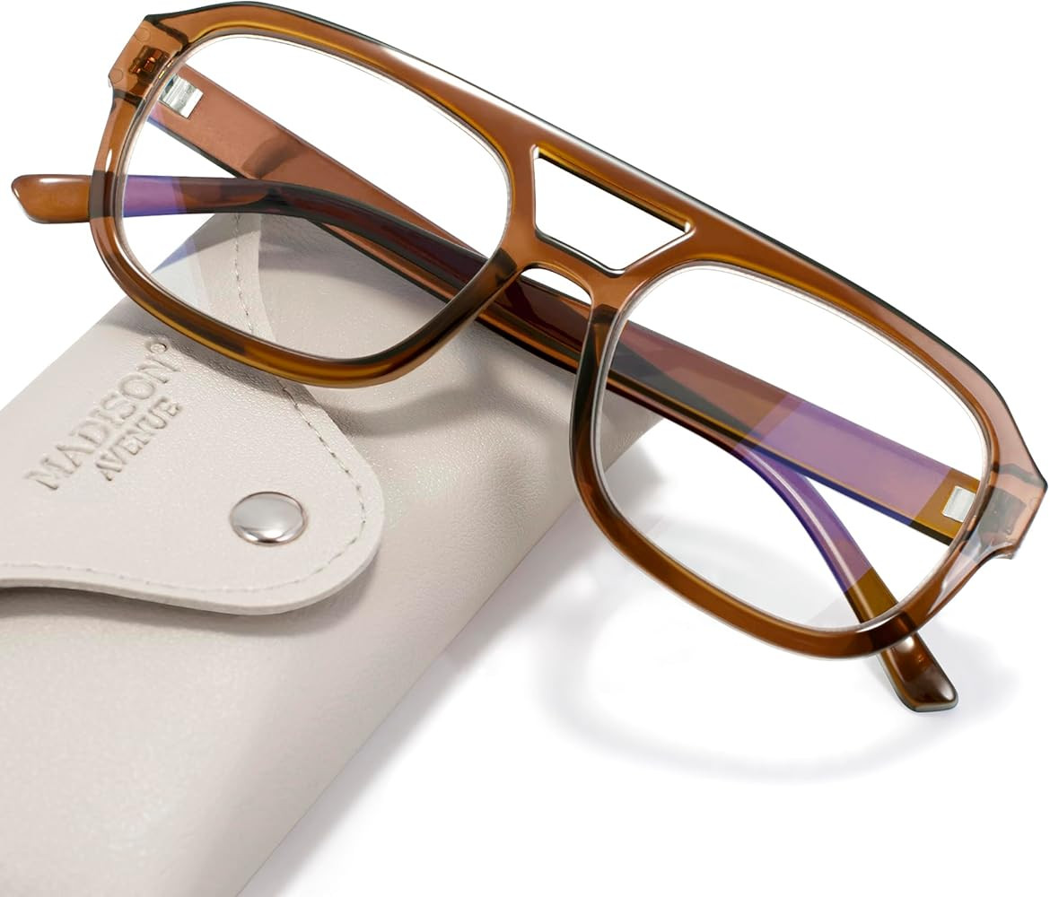Madison Avenue Retro Aviator Blue Light Blocking Glasses for Women Men with Case, Trendy Rectangl... | Amazon (US)
