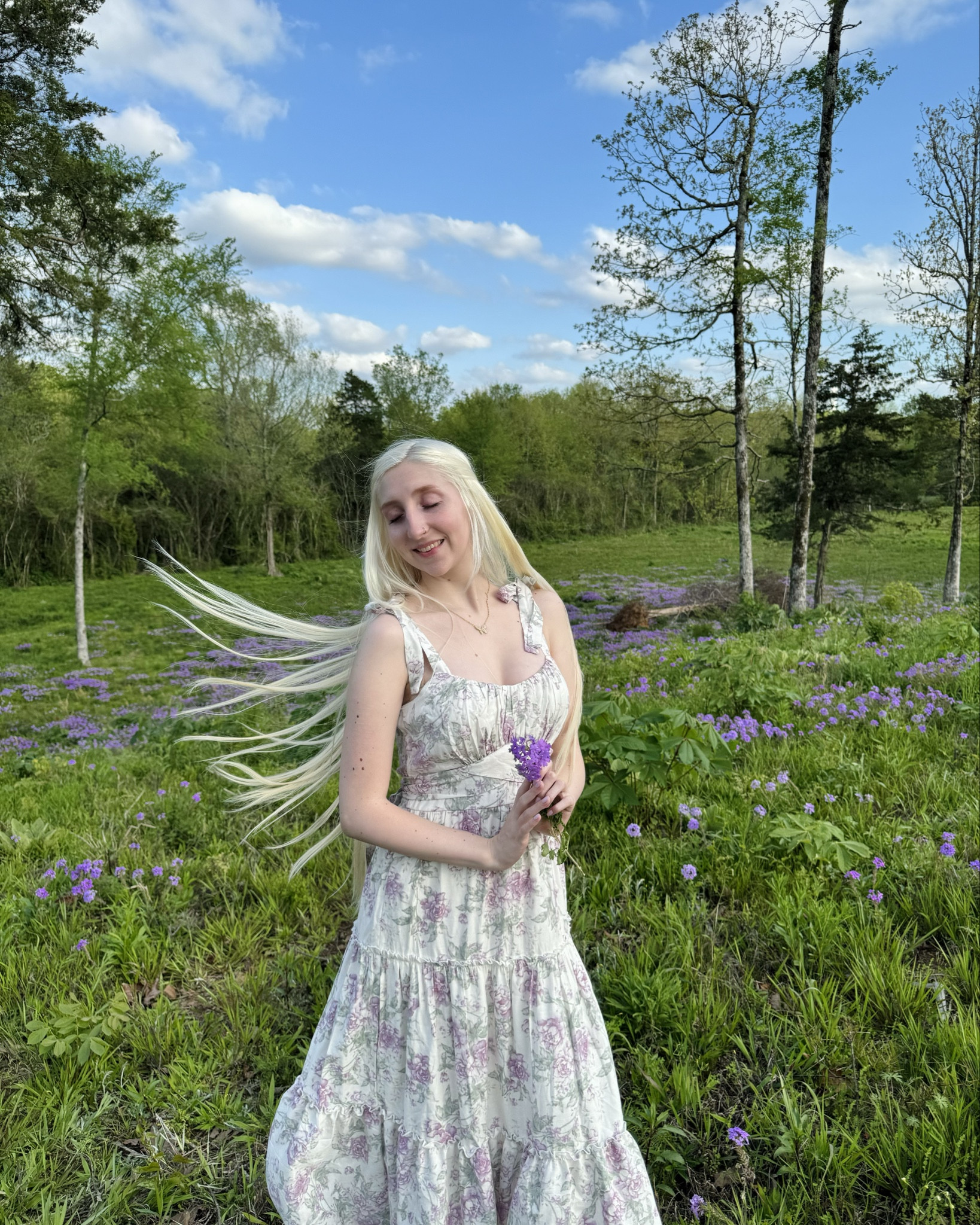 Wearing a beautiful purple floral maxi dress with tie straps along with a purple satin hair bow and white boots! 💖 

#LTKSeasonal #LTKFindsUnder50 #LTKFindsUnder100