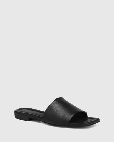 Elfy Black Leather Flat Sandal | Wittner