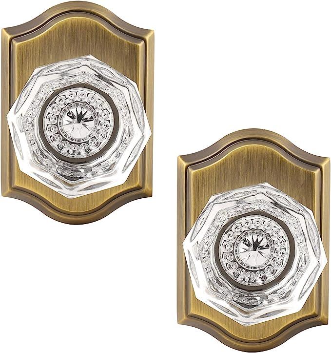 2 Pack Gobrico Clear Crystal Dummy Knobs with Antique Brass Rosette,Single Side Dummy Handles for... | Amazon (US)