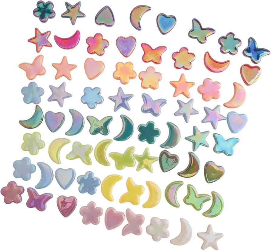 Glass Mosaic Tiles for Crafts Bulk,200g Mosaic Glass Pieces, Butterfly Star Moon Heart Flower Sha... | Amazon (US)